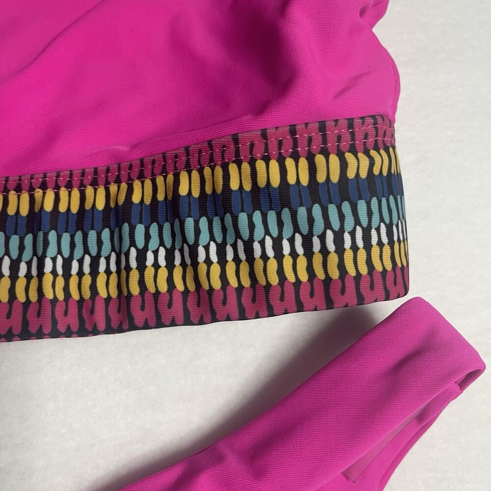 Vibrant Pink Bikini Set with Patterned Waistband Size Large - Picture 3 of 6
